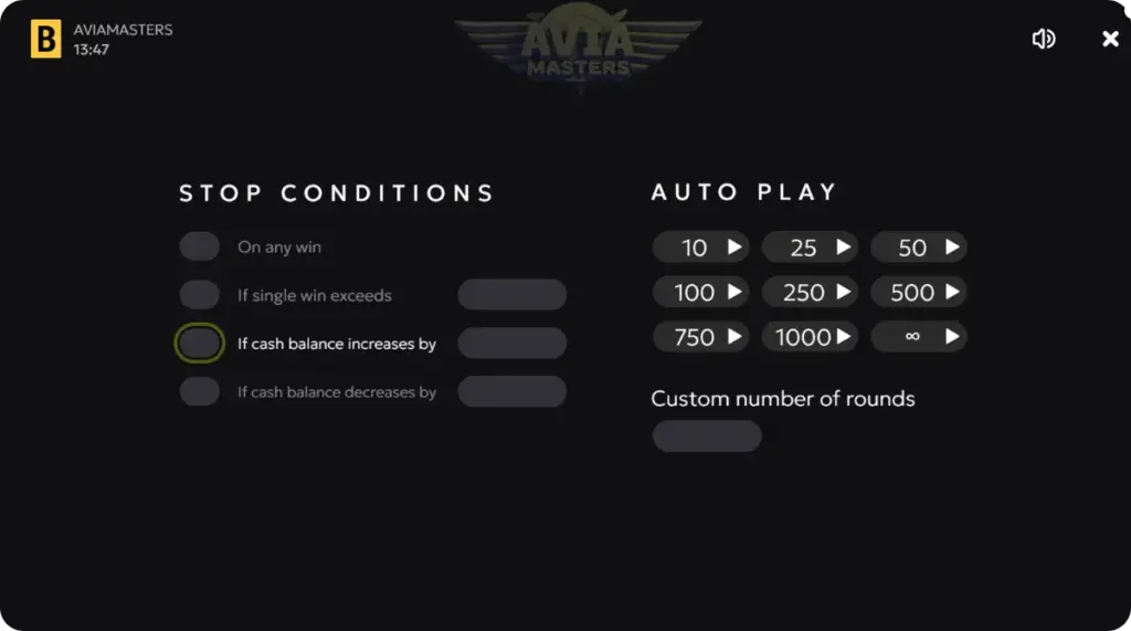 Autoplay options Aviamasters